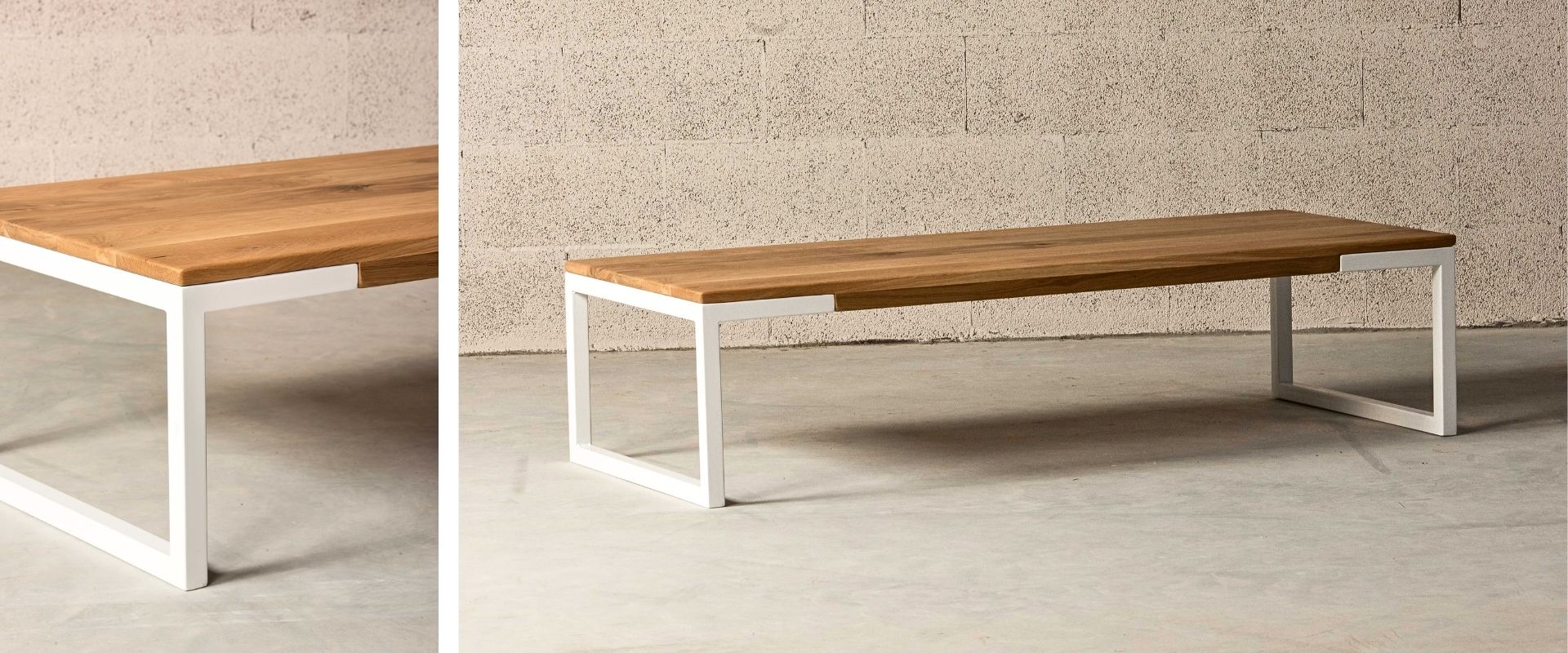 שולחן סלון עץ אלון וברזל
