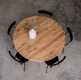 שולחן עגול נפתח עץ מלא רגל ברזל